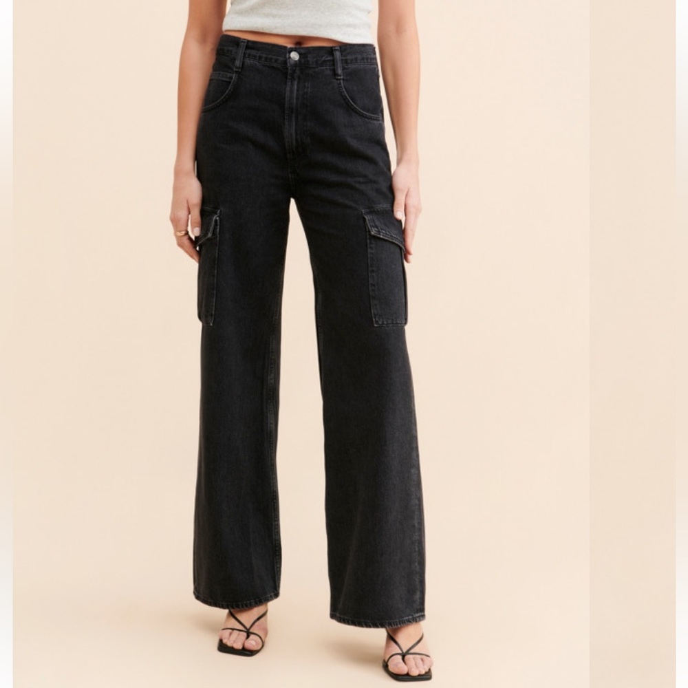 Agolde Minka Cargo Denim Wide-leg Jeans in Black W1887 Sz 28